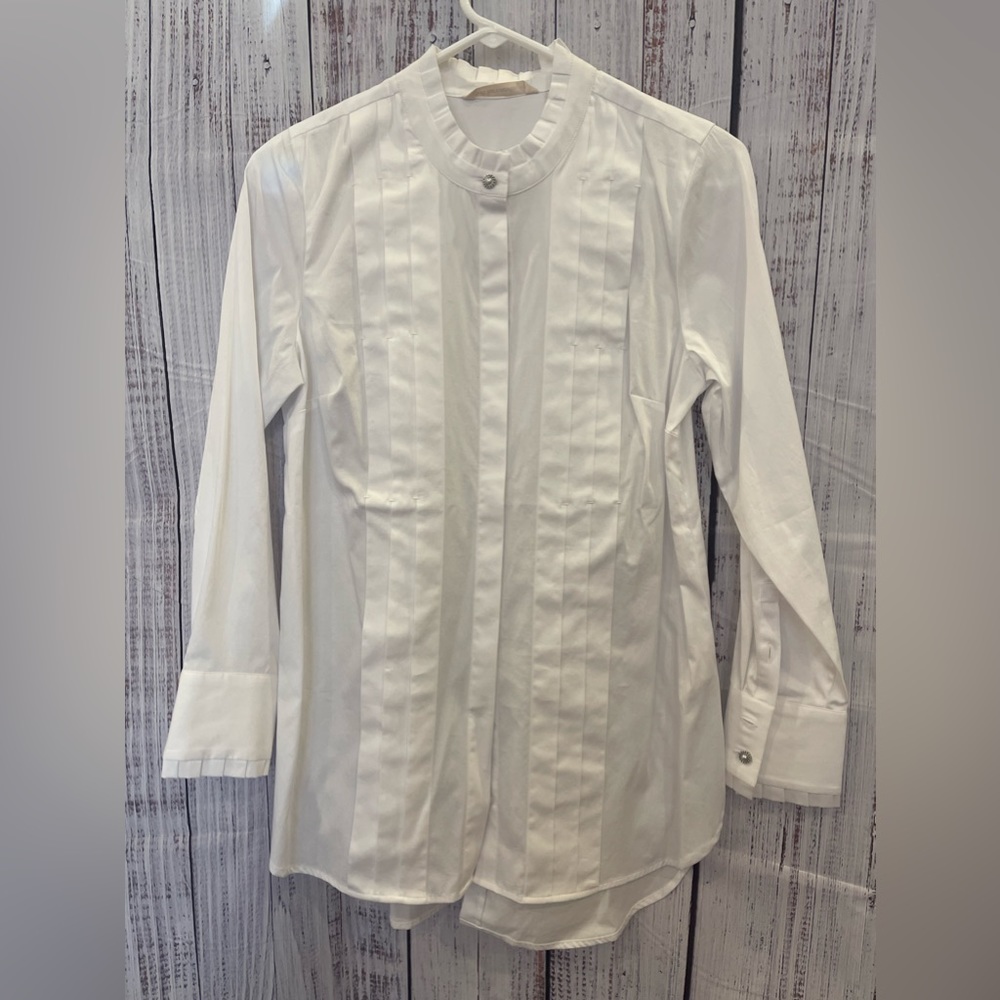 Soft Surroundings white pleated button-down tunic